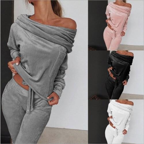 Casual Sets Two Piece Set Off Shoulder Pullover and Long Pants Sets Womens Tracksuit Outfits Plus Size 4XL HD22