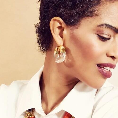 2021 Brass Transparent Resin Geometric Thick Round Ice Cube Hoop Earrings Gold Color For Women Girls Party Jewelry