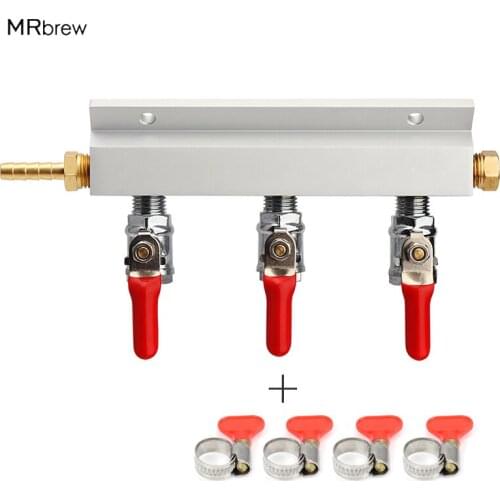 3 Way CO2 Gas Distribution Block Manifold Splitter With 7mm Hose Barbs Home Brewing Valves Draft Beer Dispense Keg With 4 Clamps