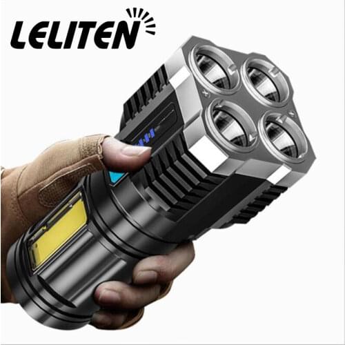 2021 Year New Style 4LED Flashlight Mini Portable Lamp With Built-in 1200Ma 18650 Battery USB Rechargeable COB LED Flashlight