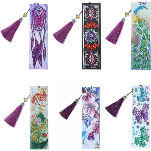 5D DIY Diamond Painting Leather Bookmark Tassel Book Marks Special Shaped Diamond Embroidery DIY Craft Page Mark for Book