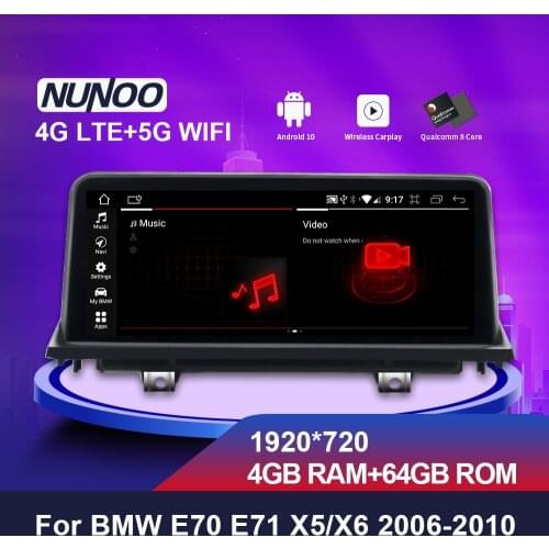 Nunoo Android 10.0 Car DVD Player for BMW X5 E70 X6 E71 (2006-2014) CCC CIC System GPS Navigation Auto Radio Multimedia IPS