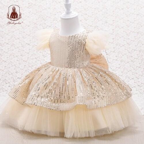Yoliyolei 6-24M Toddler Shiny Formal Dress for Baby Infant Pageant Wedding Princess Birthday Party Dress Up Ruffle Ball Gown