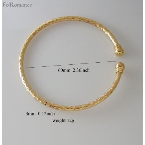 BANGLE CARVED SURFACE MOON SHAPED PATTERN BAND WIDTH 3mm 0.12" WEIGHT 12G SIZE 60mm 2.36" - YELLOW - GOLD COLOR