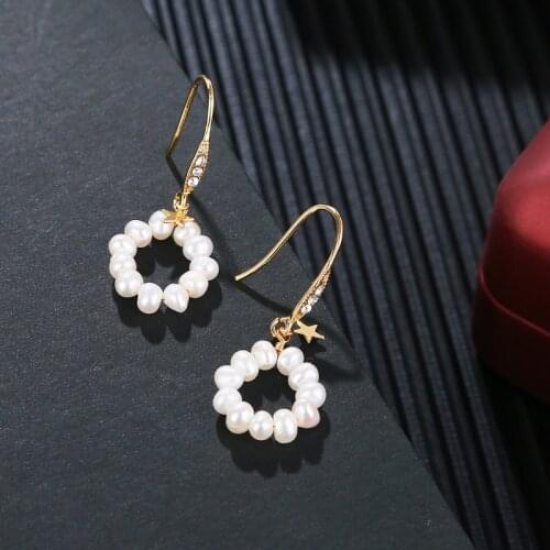 Factory Direct Fresh Water Pearl Earrings Handmade Jewelry Earring Pearl Hoop Earrin Pentagram geometric pearl Earrings