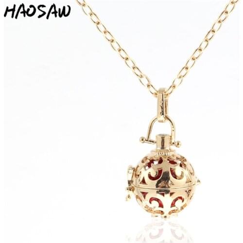 35mm Golden Flower Hollow Magic Box Cage Angel Call Musical Sound Ball Necklace Pendant Choose Color Beads For Women Jewelry