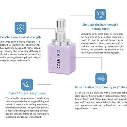 Lithium disilicate glass ceramic block HT/LT C14 and B40 for dental lab make the dental veneer