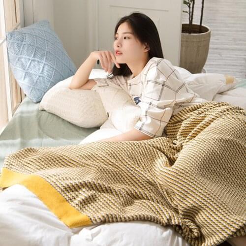 Seamo Cotton Knitted Bed Blanket Women Shawl Living Room Sofa Blanket Sofa Cover