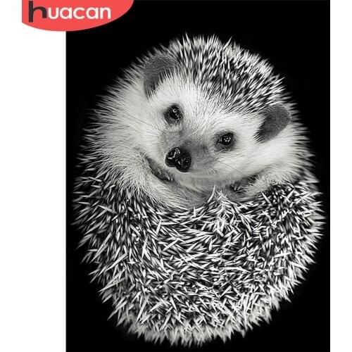 HUACAN Diamond Painting Hedgehog Full Drill Square Diamond Embroidery Black White Animal Cross Stitch Needlework Home Decor