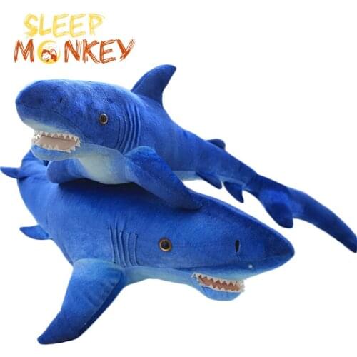 80/110cm Simulation Shark Plush Toy Funny Soft Shark Stuffed Toys Animal Cushion Reading Pillow for Children Birthday Gifts