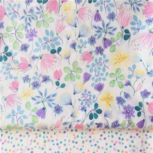 Graceful Colorful Garden Blooming Flowers & Dot Cotton Fabric Floral Fabric For DIY Sewing Clothing Bedding Quilting