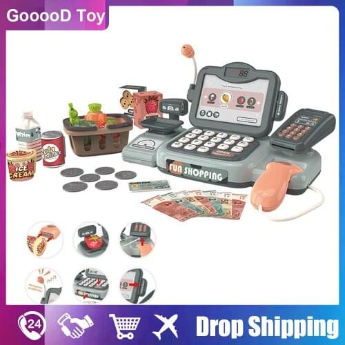 Girls Toys Cosplay Cashier Childrens Cash Register Pretend Play Electronic Scan Swipe The Card Convenience Store Toys for Kids