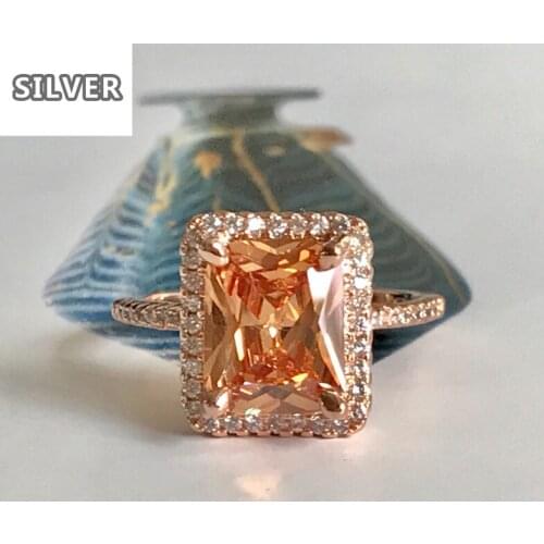 18K rose gold Classic four claw inlaid ring, luxury Princess square champagne gold ring for ladies diamond rings for women