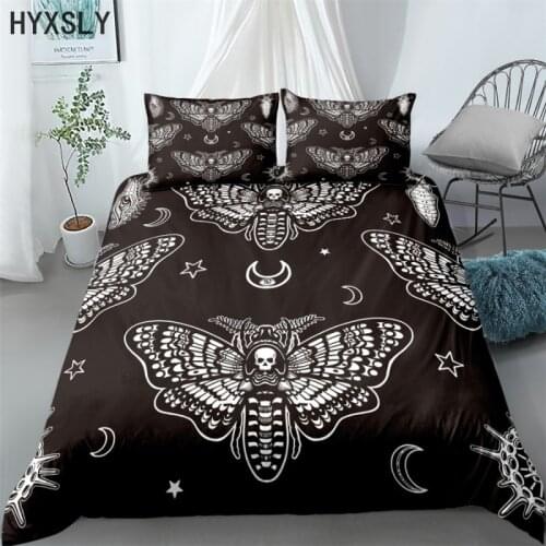 Gothic Skull Duvet Cover Set Black Death Moth Bedding Sets Butterfly Bedclothes 2/3pcs Moon Stars Luxury Printig Home Textiles