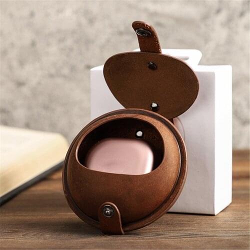 Leather Case Protective Earphone Pouch for Samsung Galaxy Buds Live Wireless Headset Crazy Horse Cowhide Leather Storage Bag