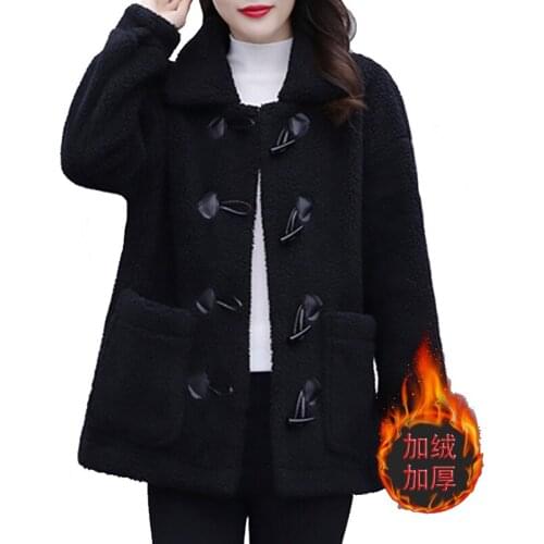 Plus Size Lamb Wool Jacket Woman Winter Coats Outerwear Female Fashion Plus Velvet Warm Loose Long Sleeve Parkera Coat Women