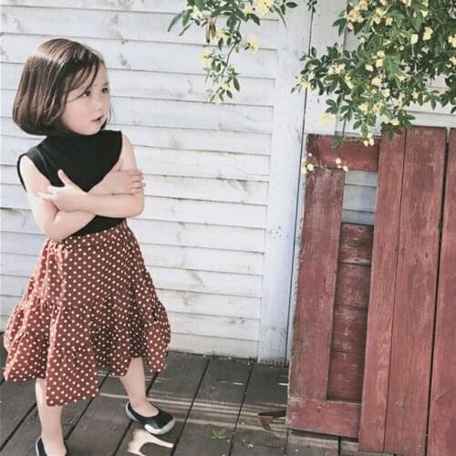Kids girls summer clothes black vest+skirt 2pcs sweet girl sets polka dot children outwear roupa infantil menina