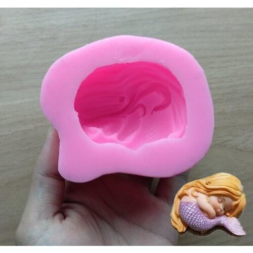 Sleeping Cute Mermaid Silicone Molds Decorating Tools Frame Cupcake Chocolate Creative Cake Sugarcraft Mould SQ17208