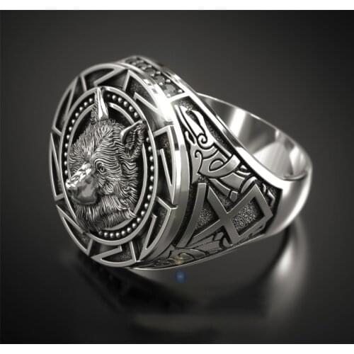 Viking Warrior Wolf Head Mens Ring Nordic Retro Wolf Totem Ring Mens Jewelry Gift