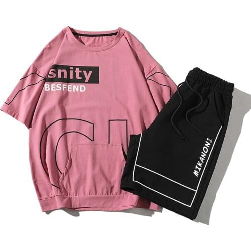 2020 Summer Harajuku Tracksuit 2 Pieces Set Men Casual Breathable Mens T Shirt and Short Pants Clothing Suits