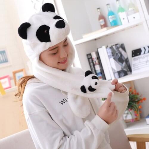 Soft Panda Hat And Scarf, Crystal Velvet Short Wool Fabric, Kawaii Look, PP Cotton Stuffed, Gifts For Children
