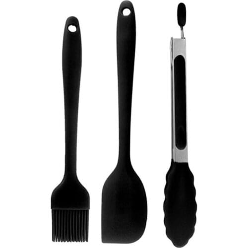 3PCS Cooking Tools Set Premium Silicone Utensils Food Tongs Clamp Cake Spatula Scraper Non-stick Basting Oil Brush Kitchen Tools