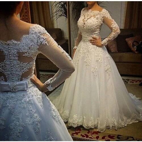 2019 Vestido De Noiva New Long Sleeves Lace Wedding Dress See Through Back Gowns Casamento Custom Made Wedding Gown
