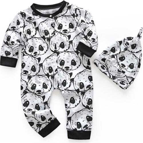 Newly arrived Newborn clothes unisex baby clothes Infant clothing Long sleeve panda crane pattern baby rompers jumpsuit