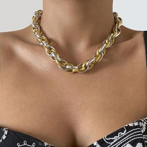 Punk Twisted Thick Chain Choker Necklace Women Men Hip Hop Jewerly Grunge Geometric Mantra Necklaces Collar Collier Femme