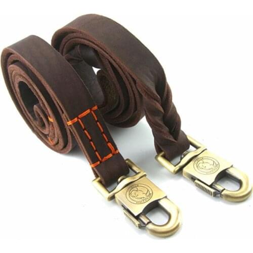 Deluxe Genuine Leather Dog Leash Studded Collar Handmade Braided Leather Training Leashes Lead for Large Dogs Durable and safe