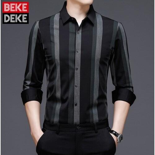 Men Thin Long Sleeve Shirts Business Office Casual Striped Tops Spring Autumn New Single Breasted Formal Shirts Male Oversize