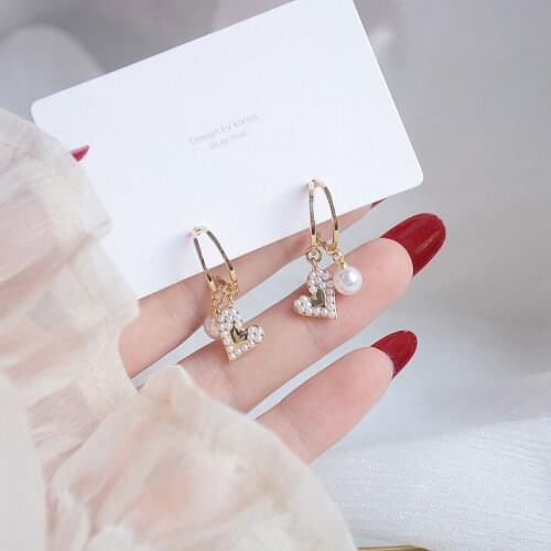 Ins Hot 14K Electric Plating Real Gold Pearl Heart Love Earrings Daily Minimalist Earrings Jewelry Temperament Charm Top Quality