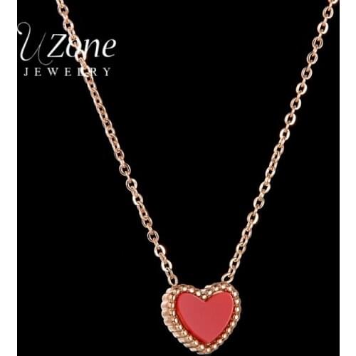 UZone Exquisite Double-sided Love Heart Pendant Necklace Rose Gold Stainless Steel Chain Necklaces For Women Girls Wedding Gift