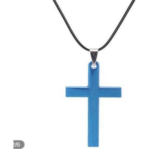 Vintage Gothic Pendants Blue Glossy Cross Necklace Cool Street Style Titanium Steel Necklaces For Men Women Neck Punk Jewelry