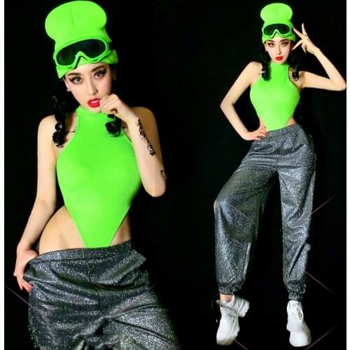 Street Dance Costumes Women Hip Hop Stage Clothes Jazz Dancing Outfit Sexy Bodysuit Shiny Pants Modern Performance Wear DNV13180