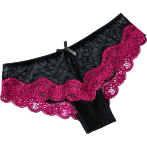Female Sexy Lingerie Net Yarn Lace Splicing Panties Women Print Bow Low Waist Girl Bikini Panty Comfort Breathable Cute Briefs