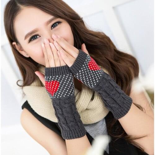 Women Fashion Winter Autumn Fingerless Gloves Love Heart Knitted Fitness Gloves Girls Women Hand Warm Mittens Sleeves Outdoor