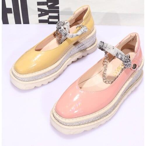 New Women Shoes Girls Chain Platform Flats Woman Brand Shoes Ladies Round Toe Shoes Female Pink Shoes Pu Leather Shoes Mary Jane