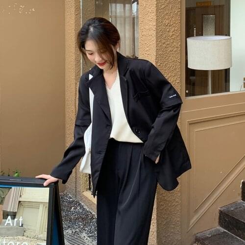 Autumn Jackets For Women Notched Collar Zipper Sleeve Suit Female Single-breasted Casual Loose Patchwork Blazers Outerwear C033