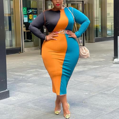 Plus Size African Print Dresses 4XL 5XL Large Patchwork V Neck High Wasited Bodycon Mid Calf Elegant Evening Night Party Vestido