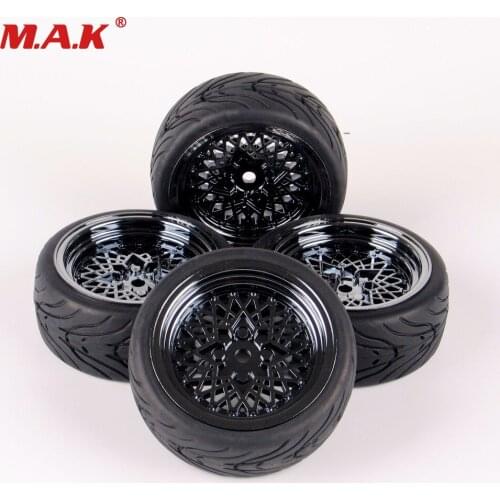 1/10th Black Rubber Tires & Wheel 4 Pieces Accessories For Road Vehicles