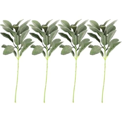 14Pcs Artificial Flocked Greenery Leaves Short Stems,Faux Lambs Ear Greenery Urn Filler Greenery Plants for Home Wedding