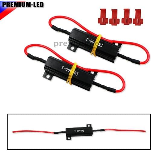 2pcs 50W 8-Ohm Load Resistors w/ 20cm Connect Wire For LED Turn Signal Light Bulbs Solve Fix Hyper Rapid Flash