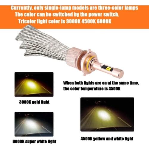 2PCS car light H11 led H4 H7 H1 9005 HB3 9006 HB4 881 led lamp tricolor 3000k 4300K 6000K ZES chip 90W Auto fog light bulbs 12V