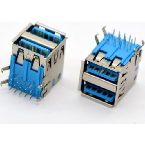 200PCS New Network Connector A-Type Double-Layer USB 3.0 Socket 90 Degree Female USB Interface PCB Dedicated Connector Wholesale