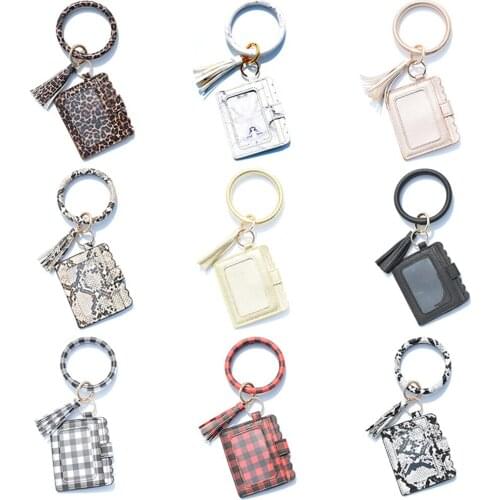 2020 New Fashion Multiful Keychain Key Ring And Card Wallet Pu Leather O Key Ring With Matching Wristlet Bag For Women Girls