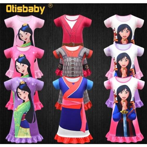 2020 Girls Ruffle Mulan Dress Halloween Children Girl Cosplay Cartoon Mulan Tabard Retro Chinese Traditional Hanfu Mulan Costume