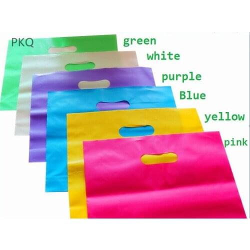 50pcs 4 sizes Large Boutique Clothes Gift Packaging Bag,Thank you plastic gift bag with handle,small plastic shopping bag