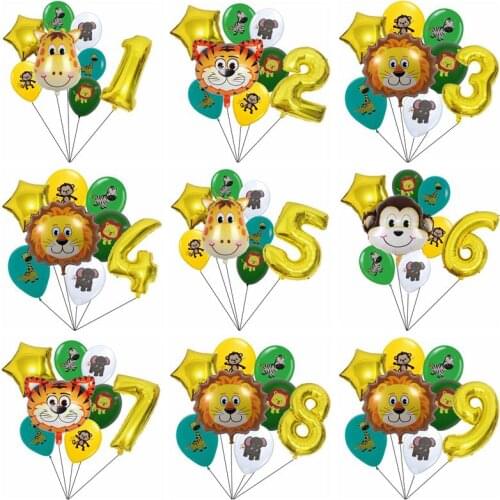 8pcs Jungle Animal Balloons Set 32inch Number Globos Jungle Safari Theme Kids 1 2 3 4 5 6 7 8 9 years Birthday Party Decoration