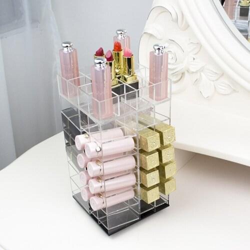 Acrylic Square Rotating Dressing Table Multi-Layer Lipstick Lipstick Organizing Rack Top Lip Gloss Storage Box 64 Grid
